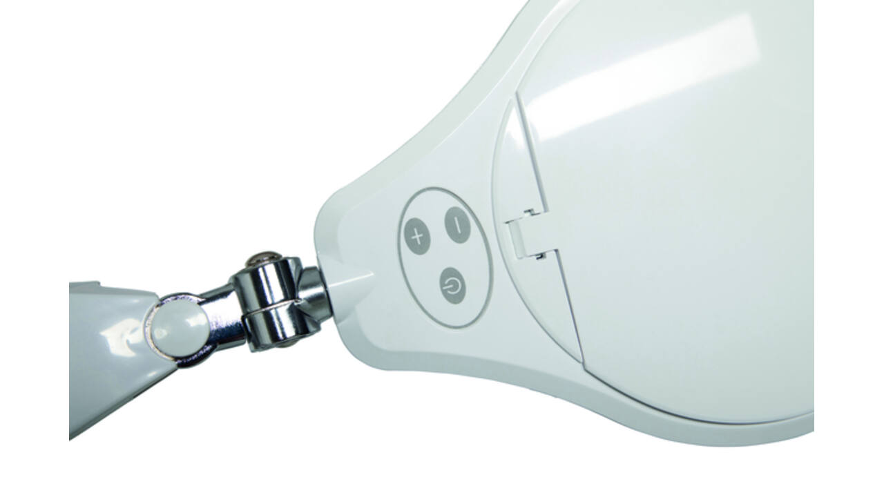 Loeplamp MAUL Source LED dimbaar met tafelklem lens 126 cm2 wit