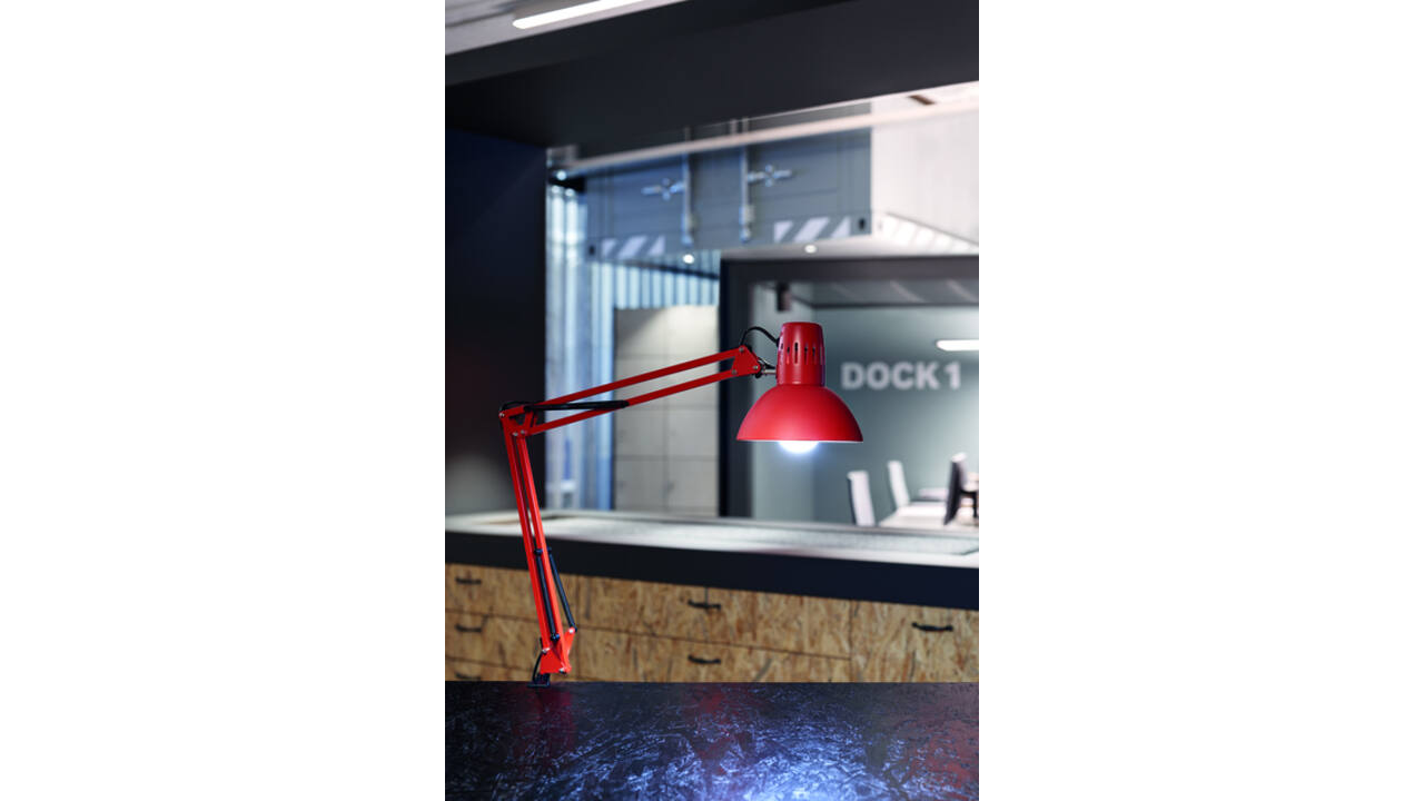 Bureaulamp MAUL Study met tafelklem excl.LED E27 lamp rood