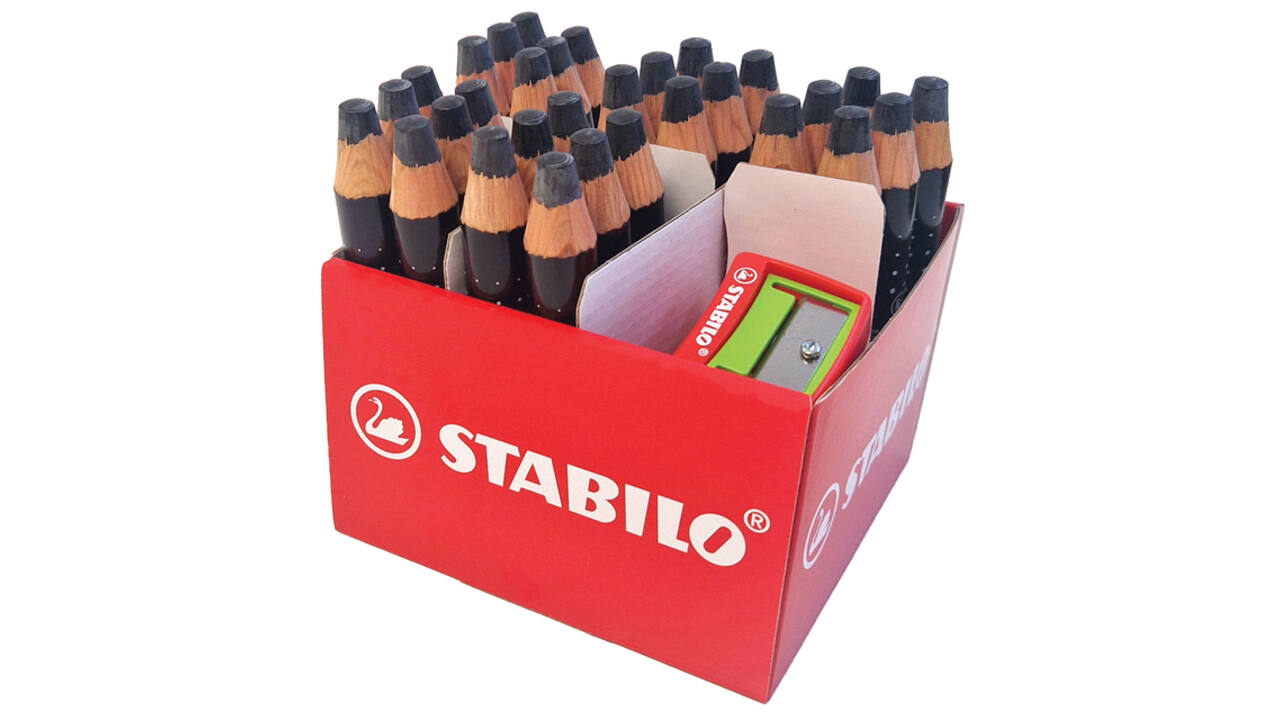 Whiteboardpotlood STABILO MARKdry incl 2 slijpers zwart classpack 30st