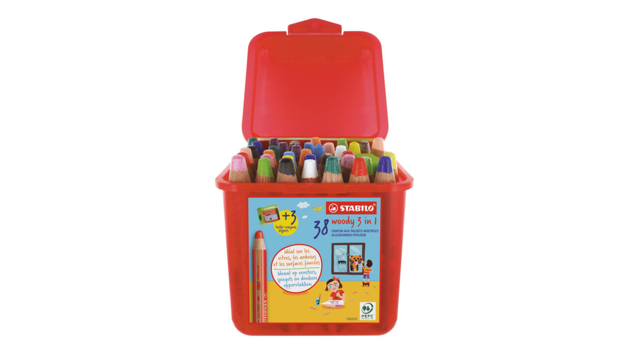 Kleurpotloden STABILO 882 woody 3 in 1 incl 3 slijpers classpack 38st