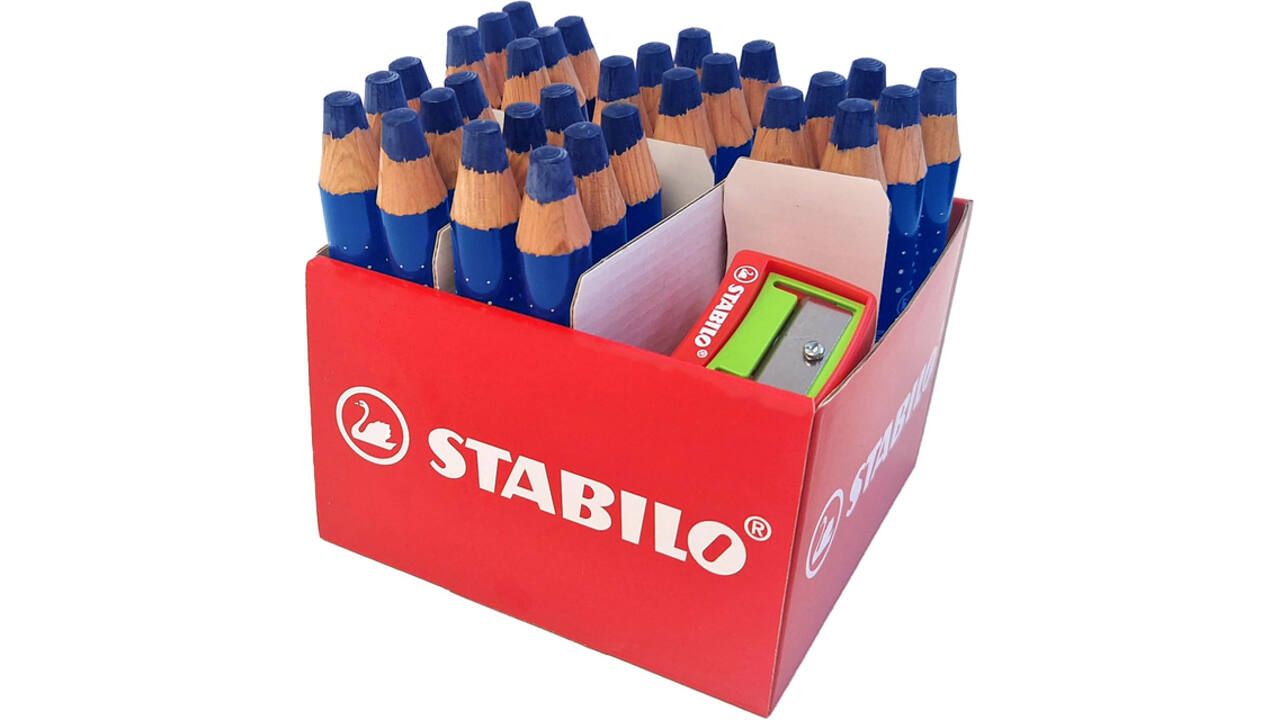 Whiteboardpotlood STABILO MARKdry incl 2 slijpers blauw classpack 30st