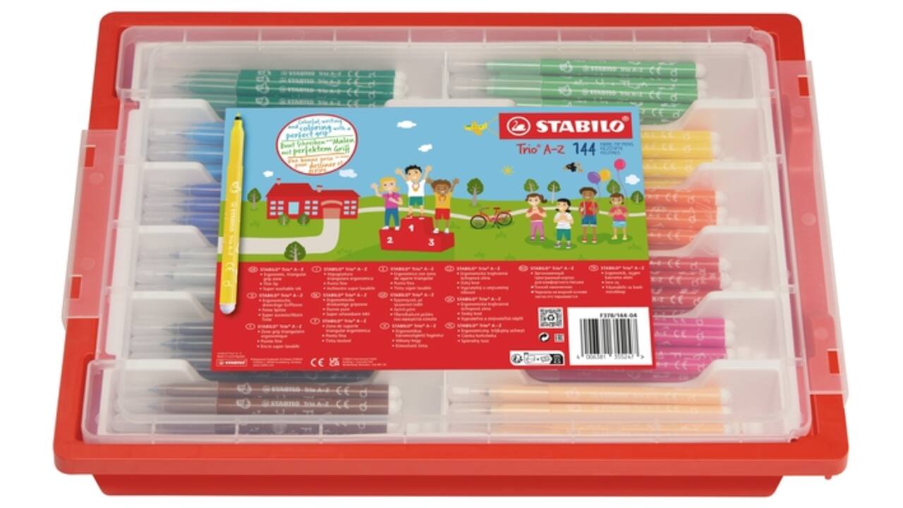 Viltstift STABILO Trio A-Z 378 fijn assorti classpack à 144 stuks