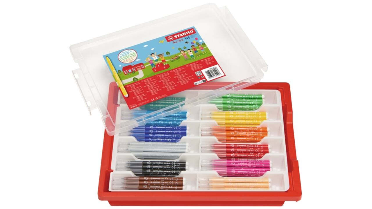 Viltstift STABILO Trio A-Z 378 fijn assorti classpack à 144 stuks