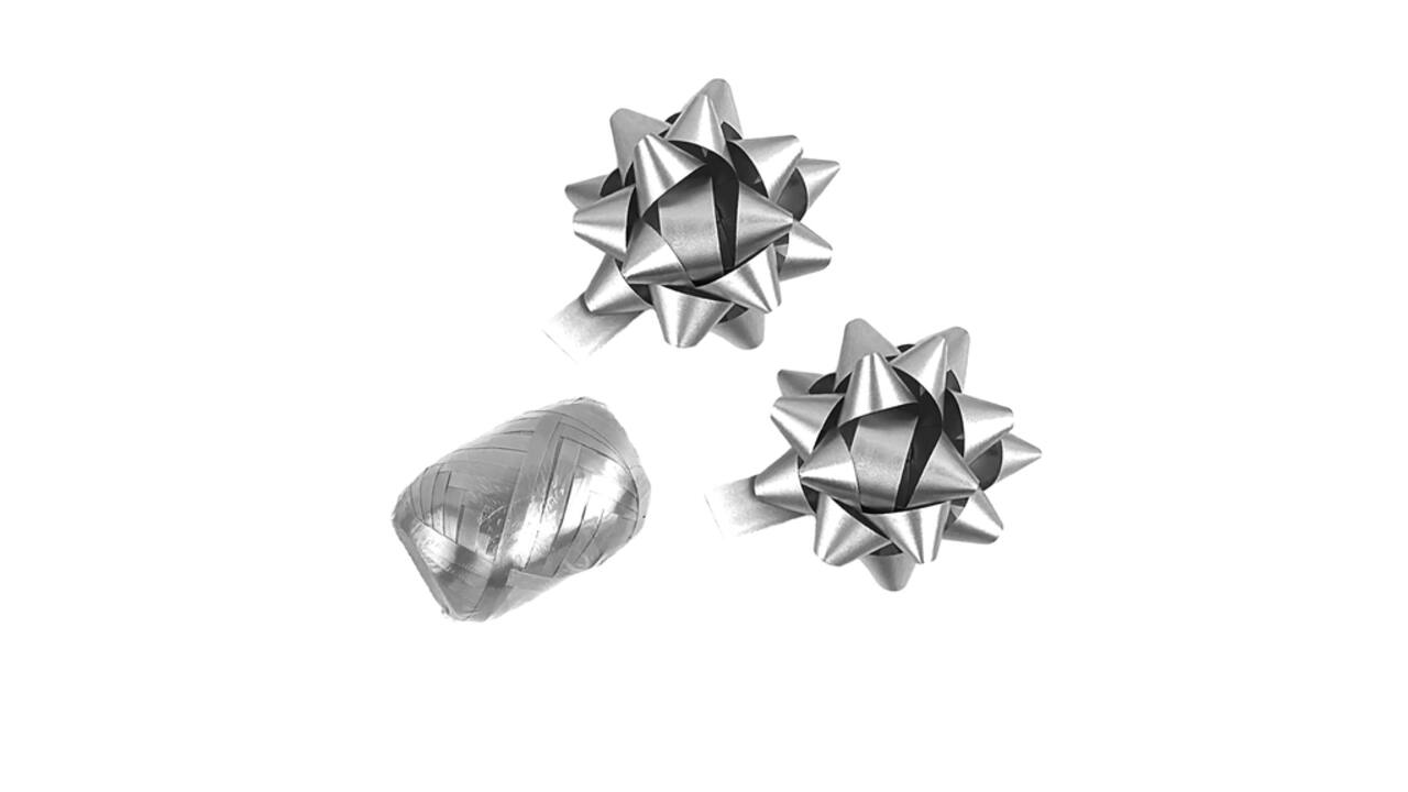 Cadeaulint Polyband en 2 rozetten zilver