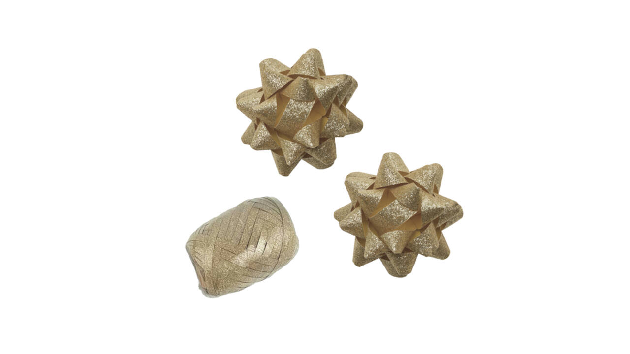 Cadeaulint Polyband en 2 rozetten goud glitter