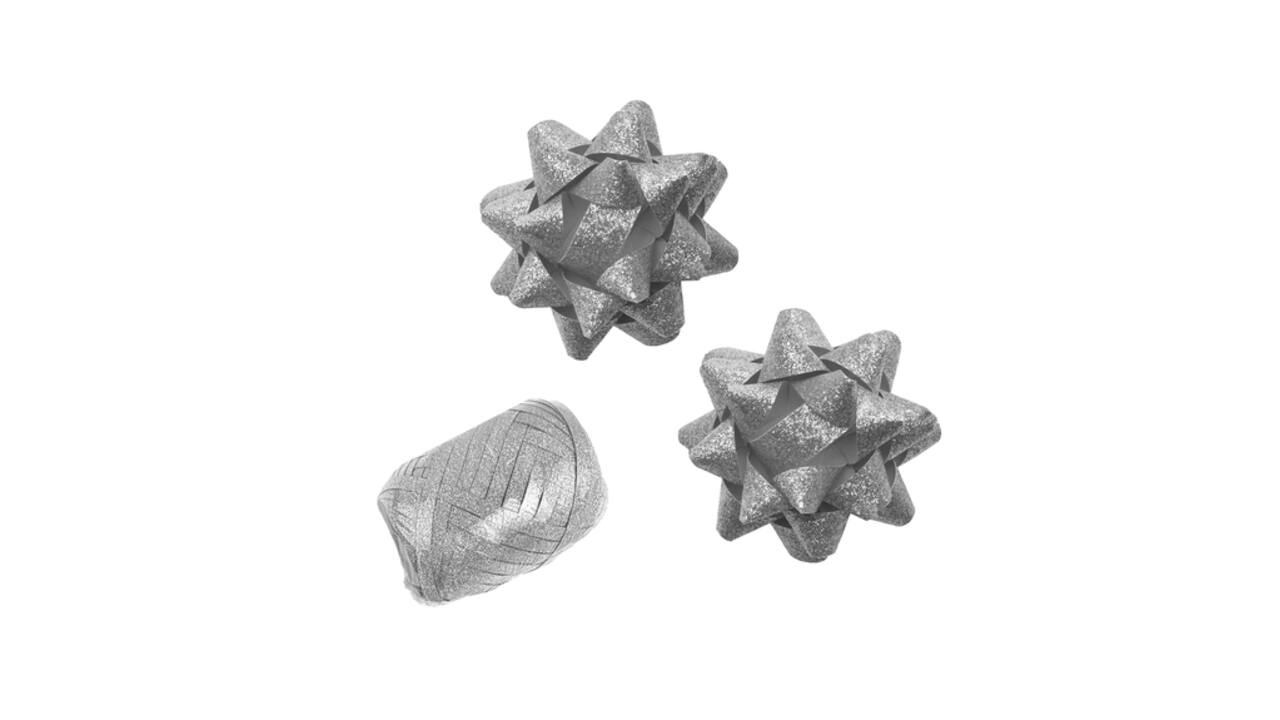 Cadeaulint Polyband en 2 rozetten zilver glitter