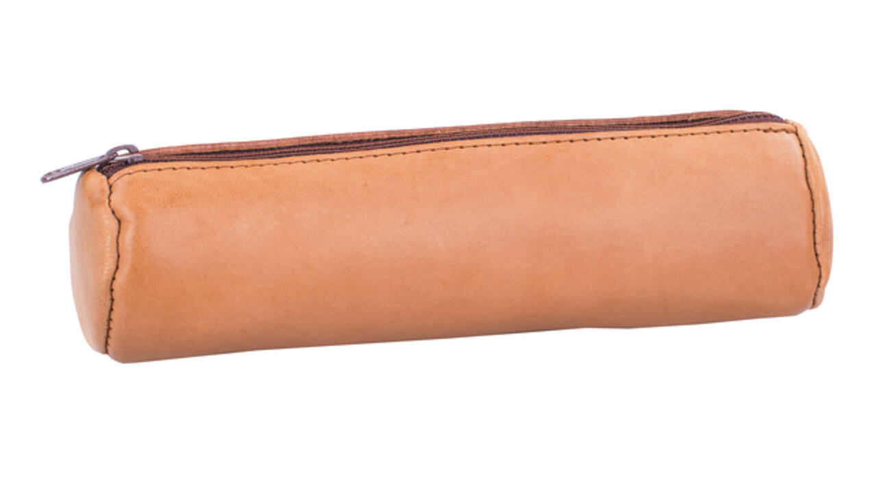 Pennenetui Oxford 22x6cm leer rond naturel