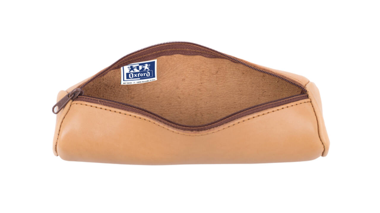 Pennenetui Oxford 22x6cm leer rond naturel