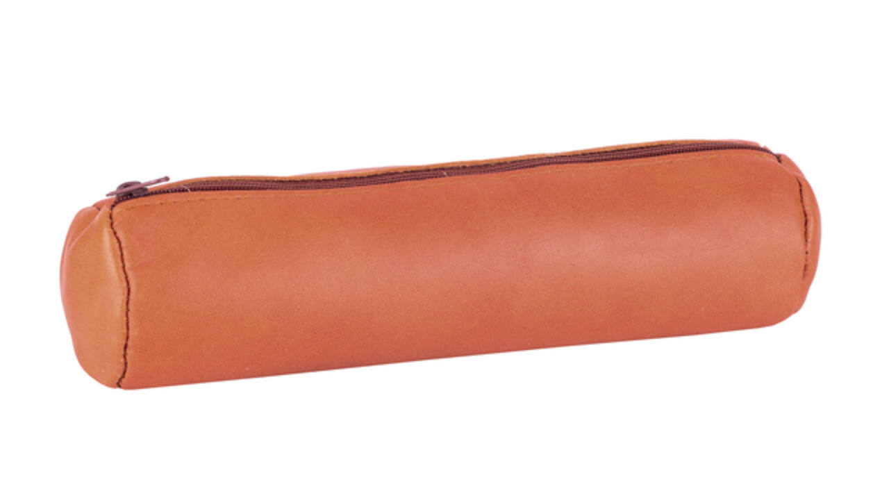 Pennenetui Oxford 22x6cm leer rond karamelbruin