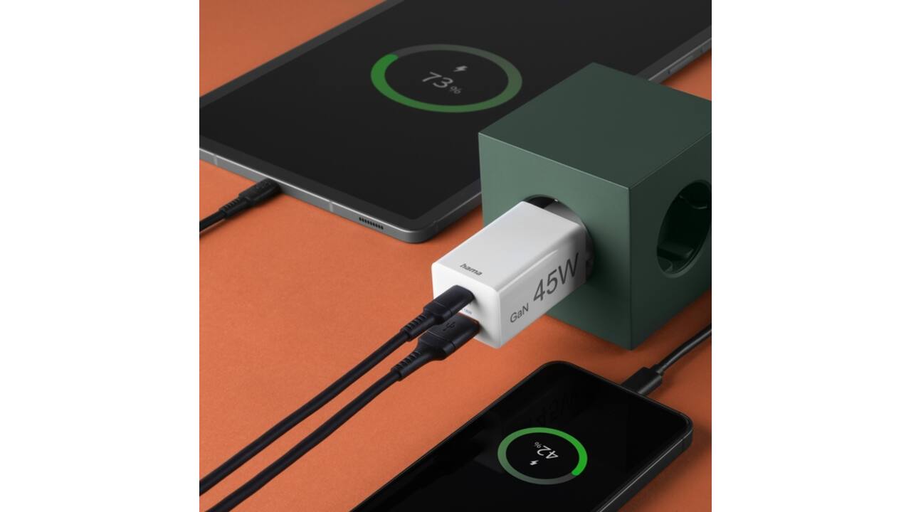 Oplader Hama USB-C/USB-A Mini PD 45W wit