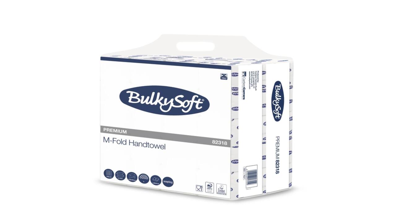 Handdoek BulkySoft Premium m-vouw 2-laags 215x320mm 15x150 vel wit 82318