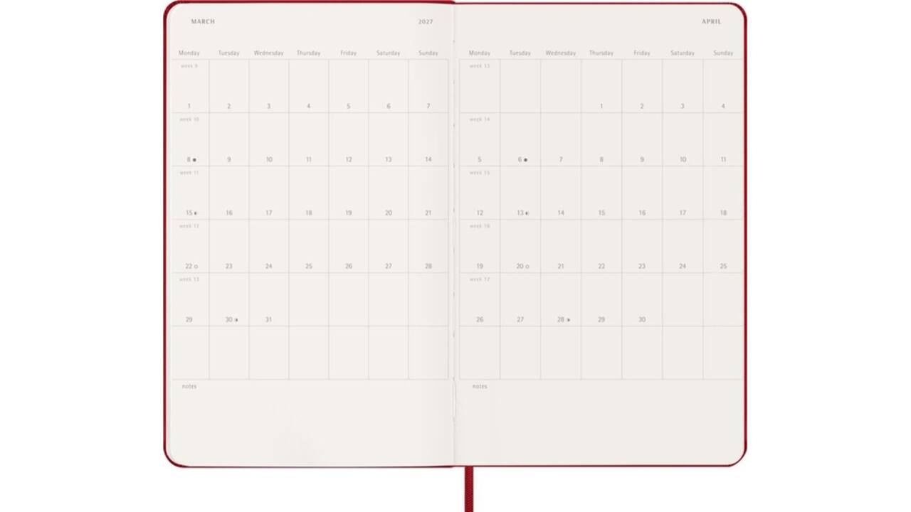 Agenda 2027 Moleskine 12M Planner Weekly 7dagen/1pagina large hc scarlet red