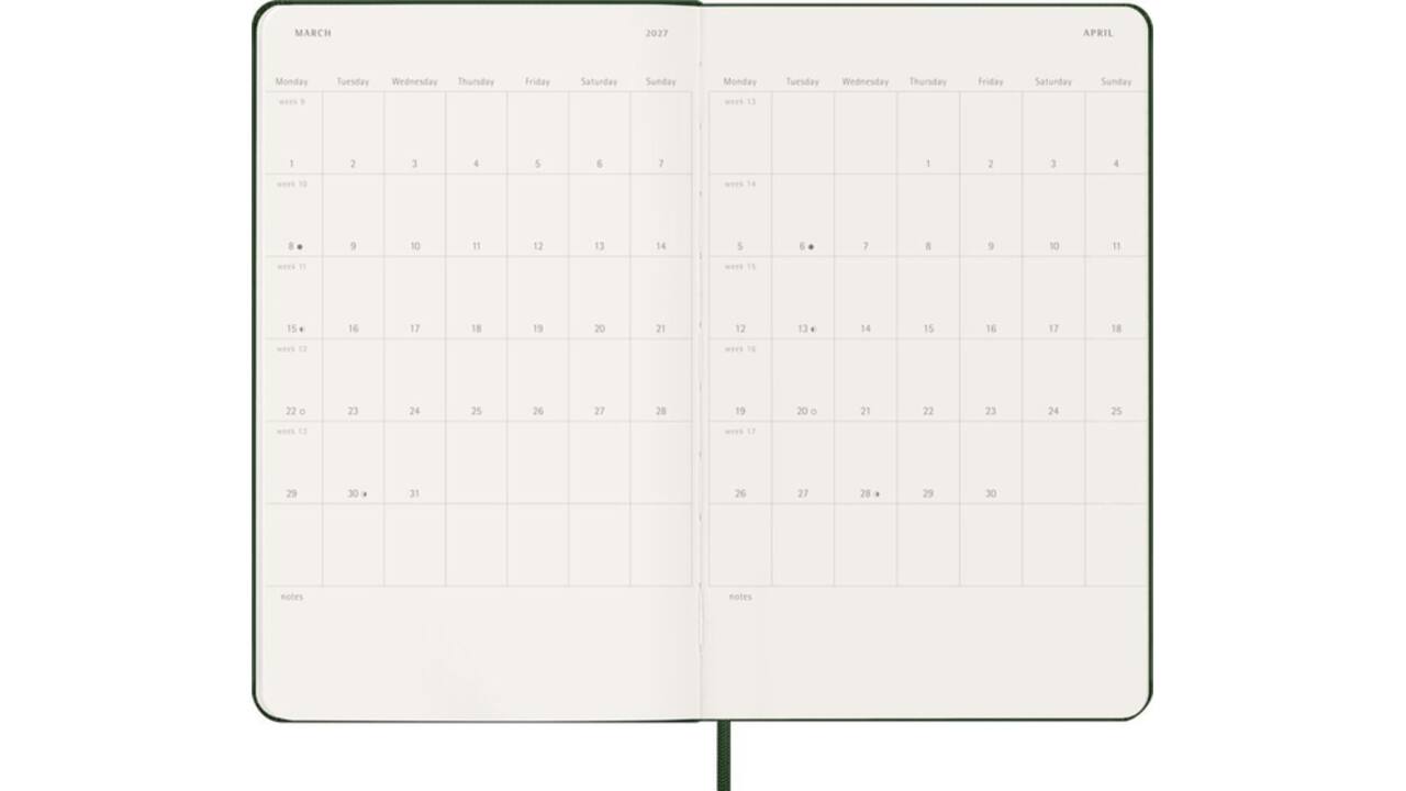 Agenda 2027 Moleskine 12M Planner Weekly 7dagen/1pagina large hc myrtle green