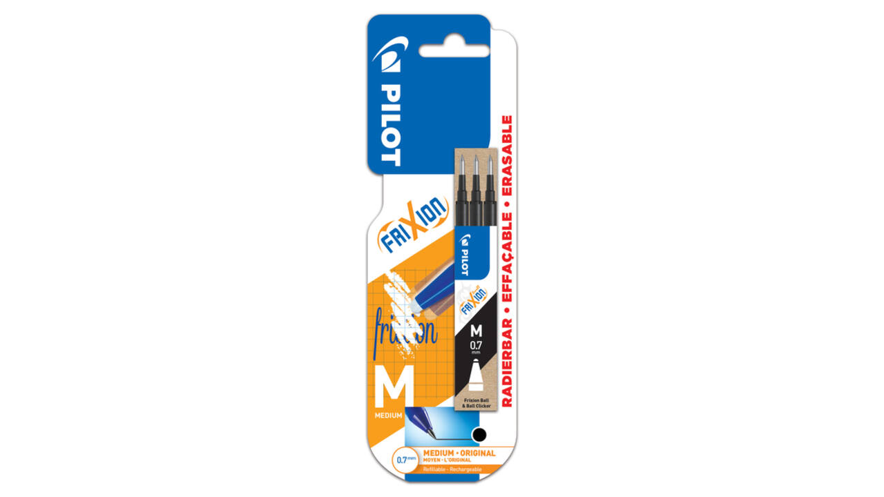 Rollerpenvulling Pilot friXion medium zwart blister à 3 stuks