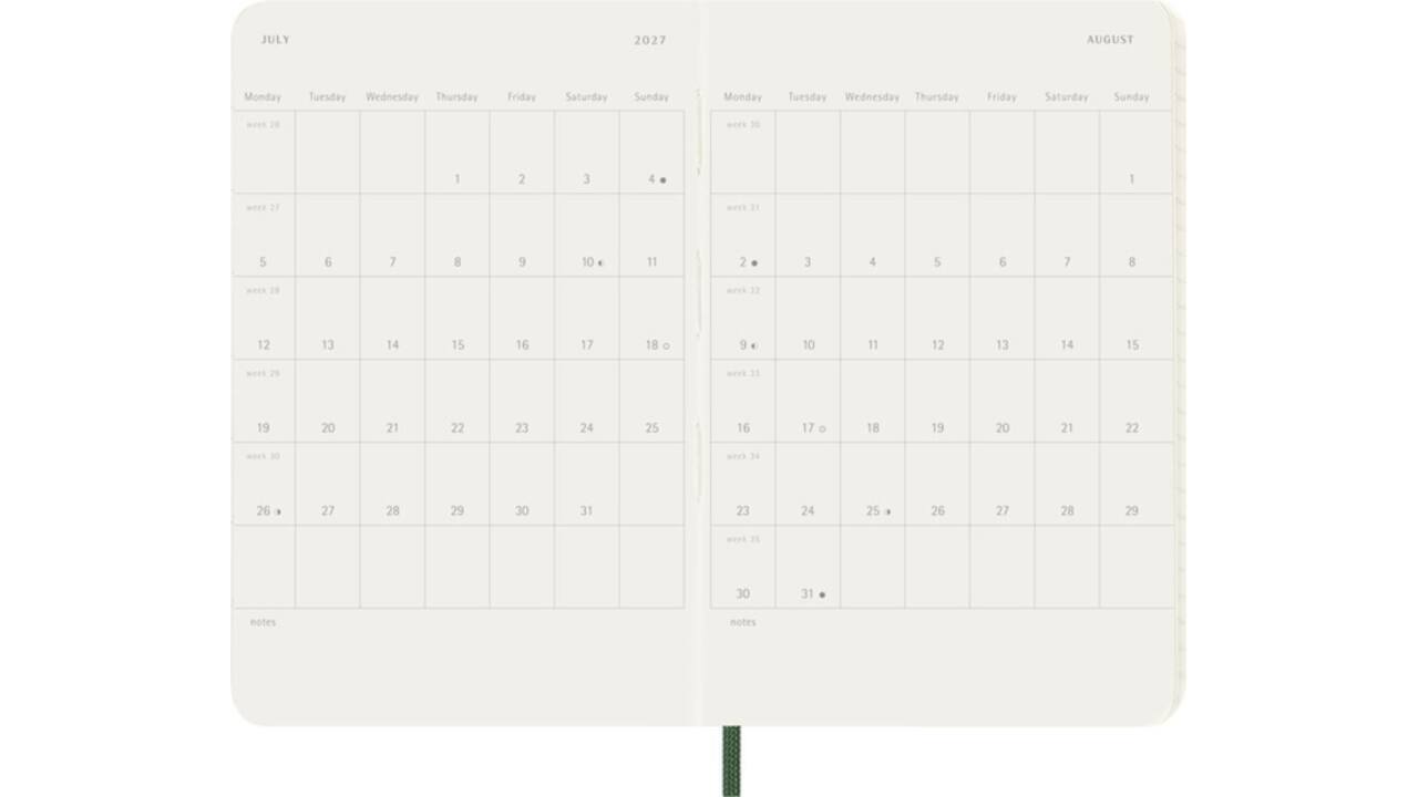 Agenda 2027 Moleskine 12M Planner Weekly 7dagen/1pagina pocket sc myrtle green