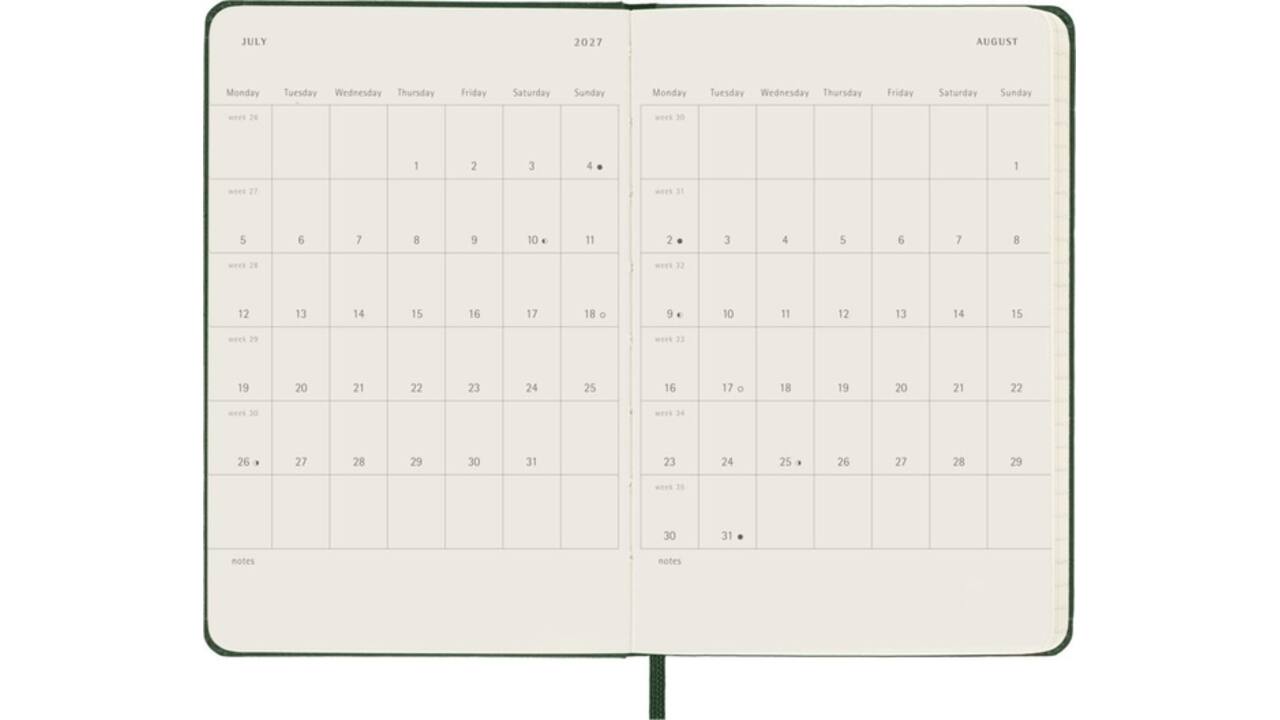 Agenda 2027 Moleskine 12M Planner Weekly 7dagen/1pagina pocket hc myrtle green
