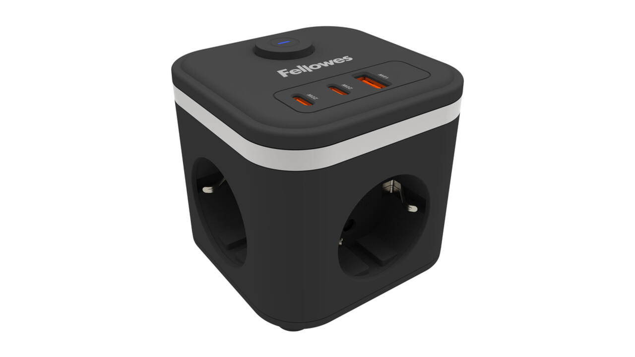Stekkerblok Fellowes Power Cube F 3vdg 1xUSB A 2xUSB C 2 meter zwart
