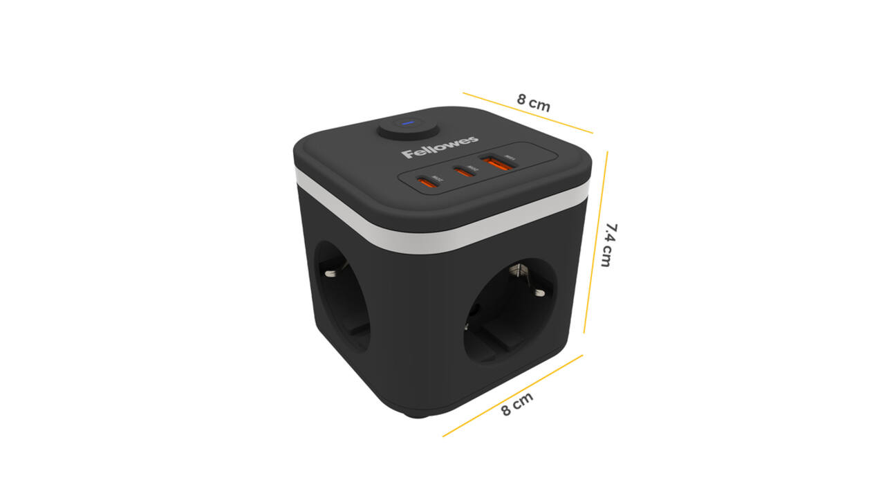 Stekkerblok Fellowes Power Cube F 3vdg 1xUSB A 2xUSB C 2 meter zwart