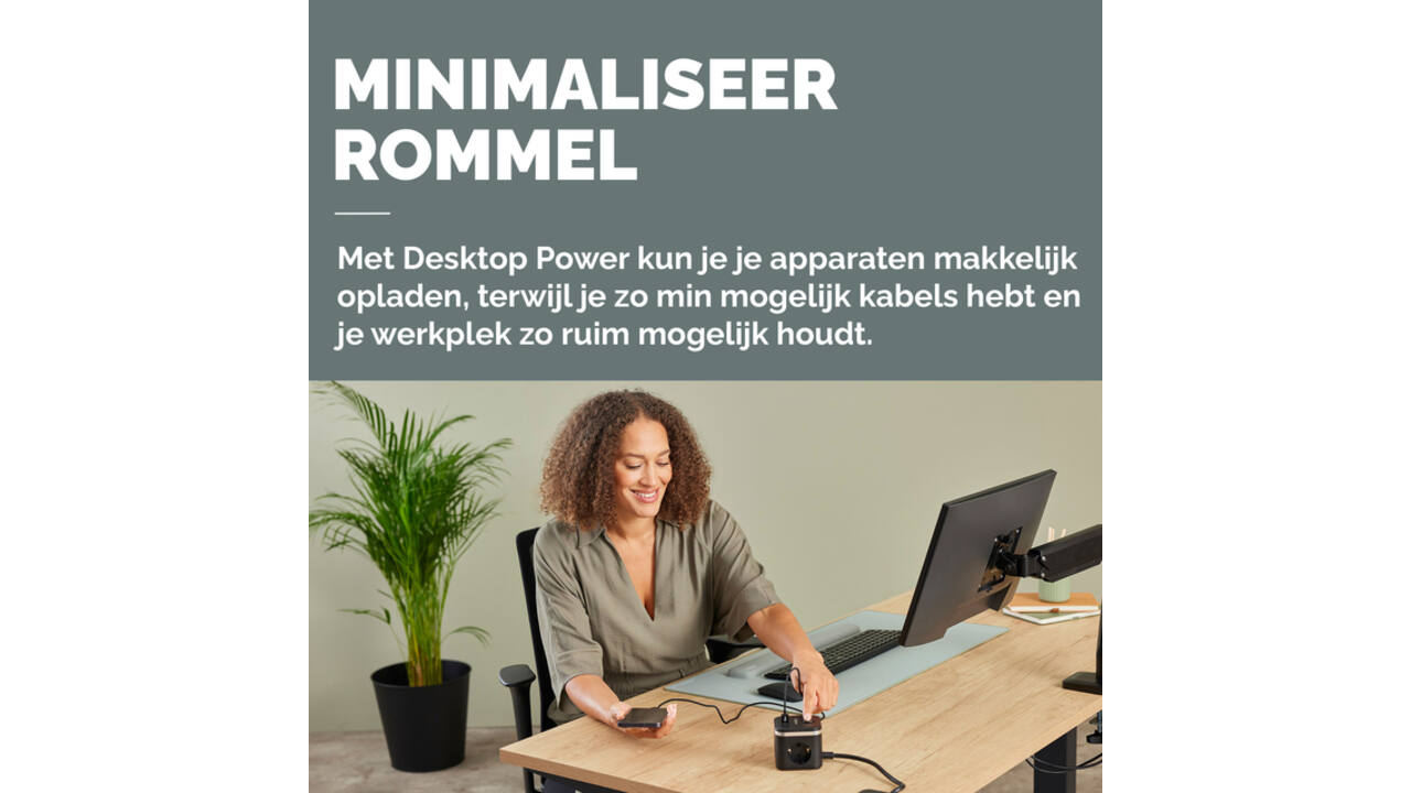 Stekkerblok Fellowes Power Cube F 3vdg 1xUSB A 2xUSB C 2 meter zwart