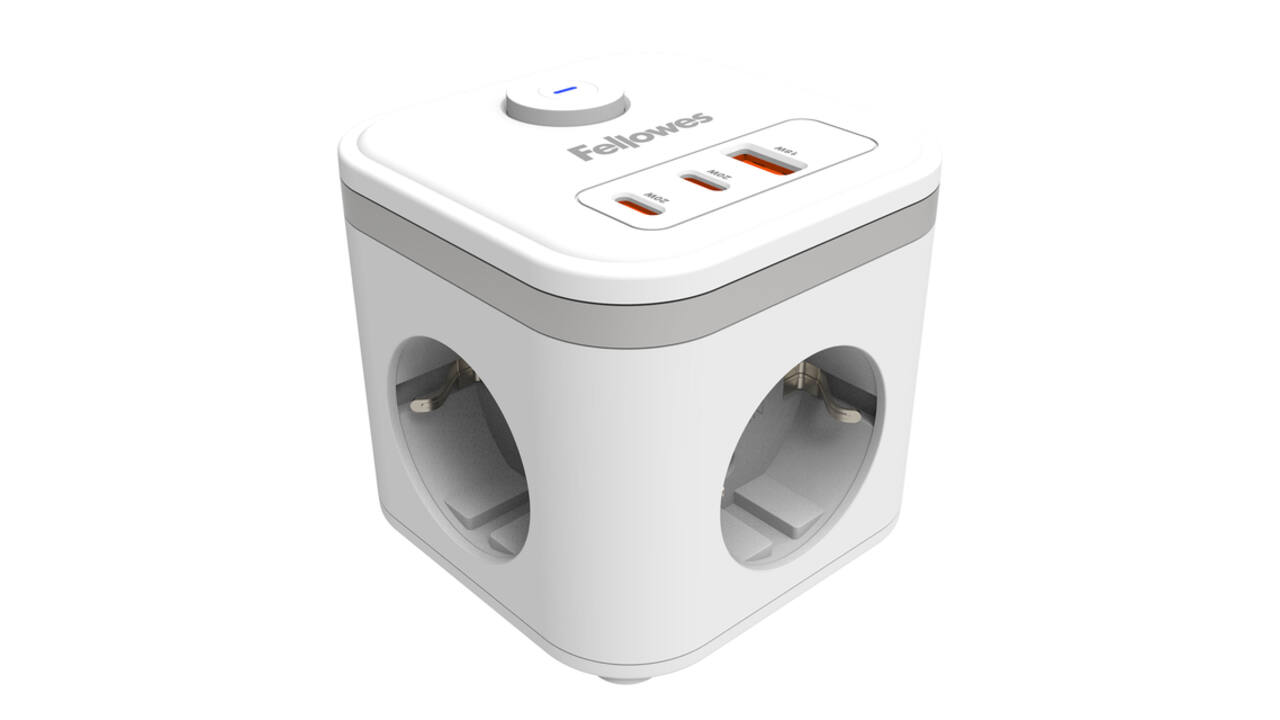Stekkerblok Fellowes Power Cube F 3 voudig 1xUSB A 2xUSB C 2 meter wit