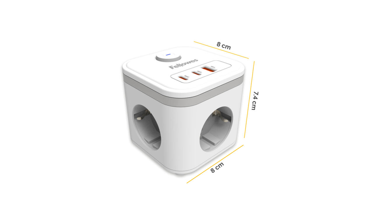 Stekkerblok Fellowes Power Cube F 3 voudig 1xUSB A 2xUSB C 2 meter wit