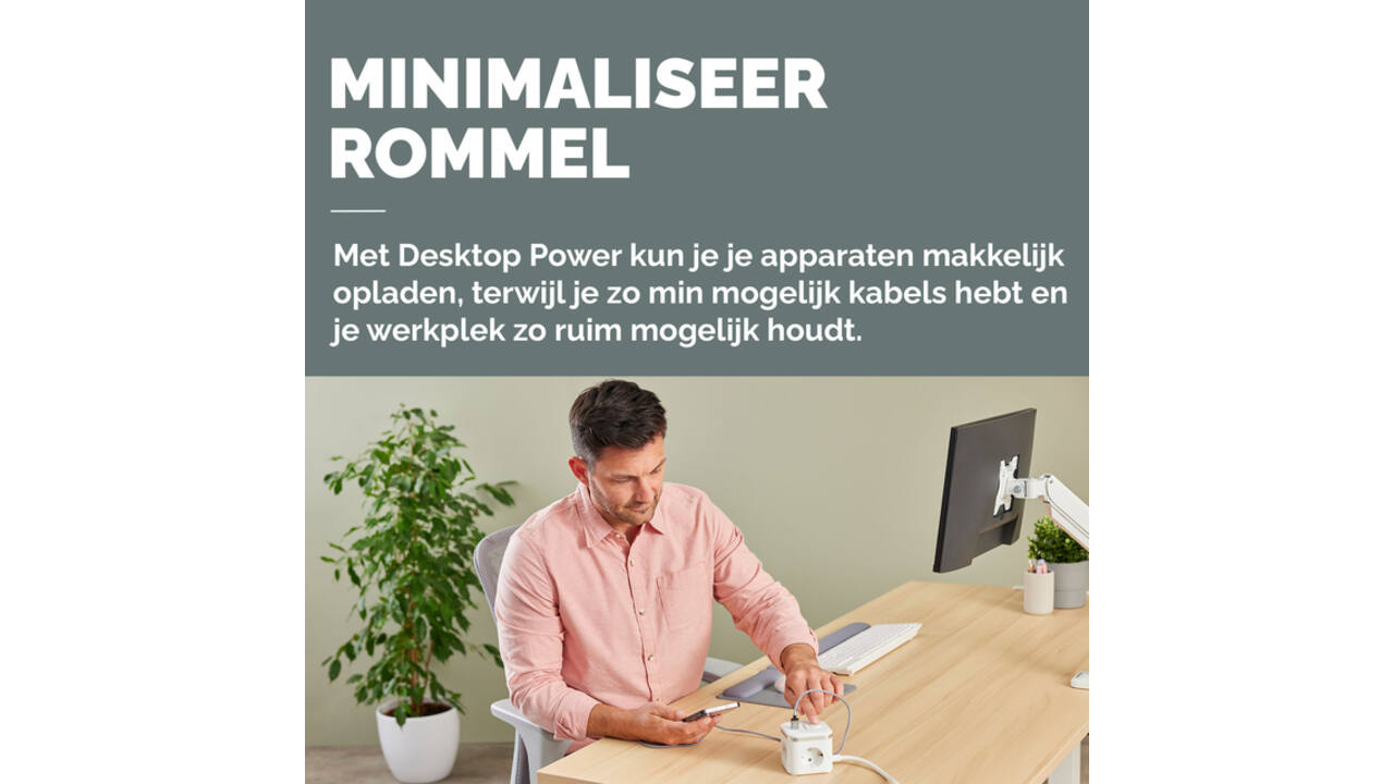Stekkerblok Fellowes Power Cube F 3 voudig 1xUSB A 2xUSB C 2 meter wit