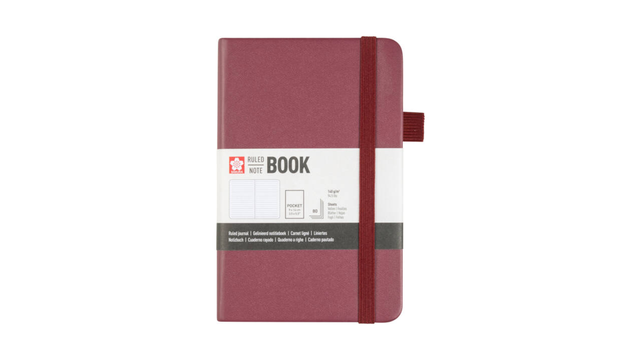 Notitieboek Sakura pocket 90x140mm lijn hard cover moerbei