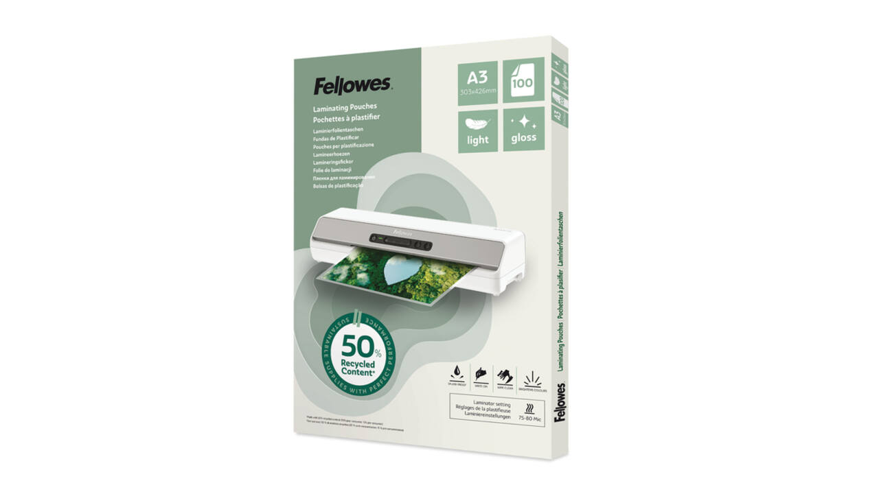 Lamineerhoes Fellowes A3 light 50% gerecycled glans 100stuks