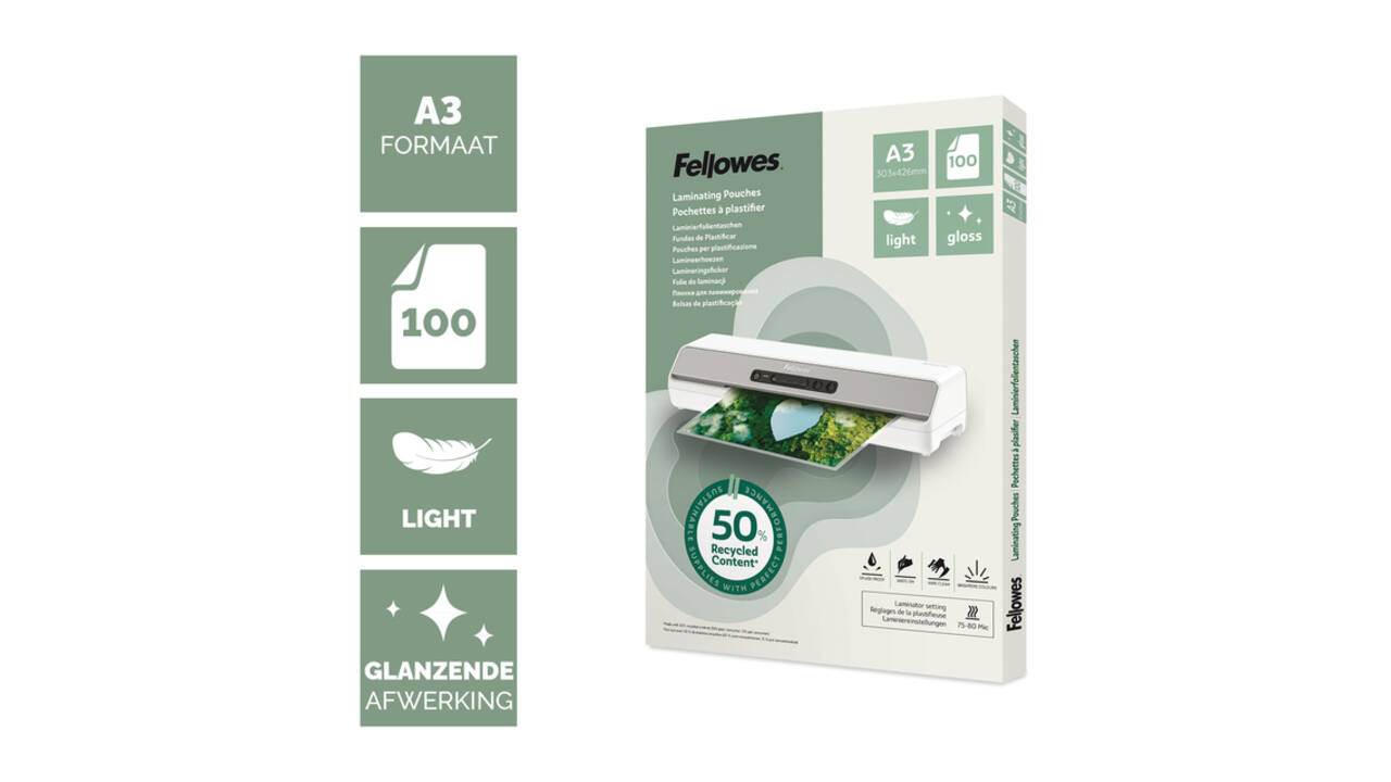 Lamineerhoes Fellowes A3 light 50% gerecycled glans 100stuks