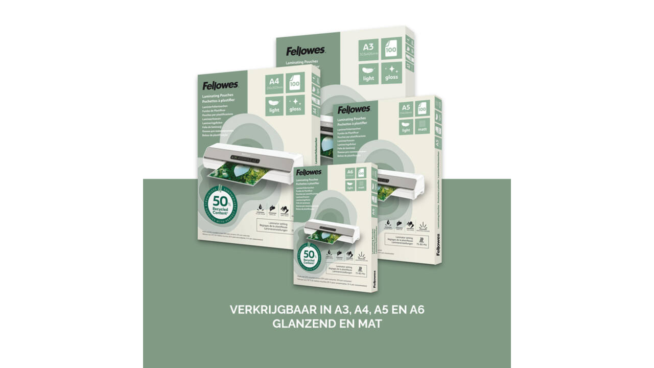 Lamineerhoes Fellowes A6 light 50% gerecycled mat 100stuks