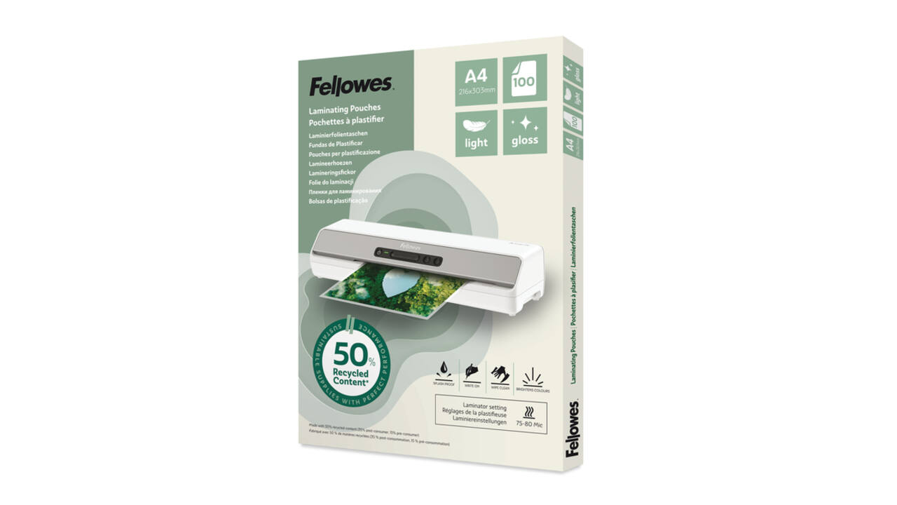 Lamineerhoes Fellowes A4 light 50% gerecycled glans 100stuks
