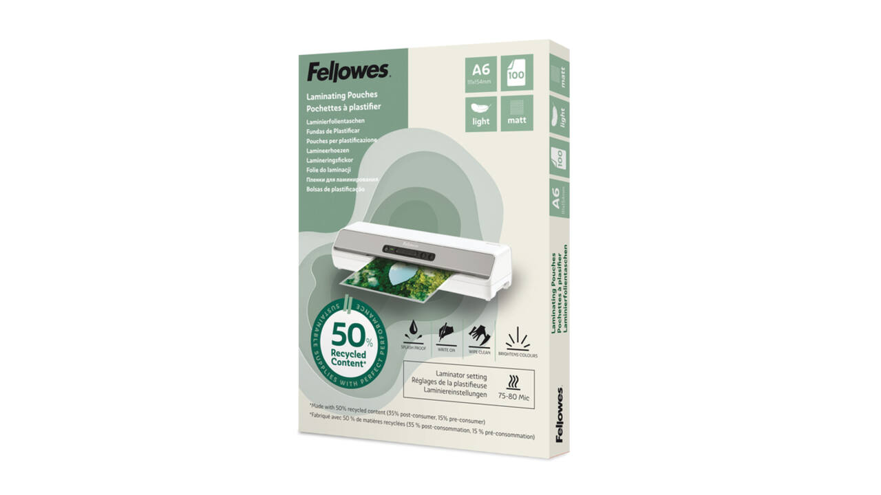 Lamineerhoes Fellowes A6 light 50% gerecycled mat 100stuks