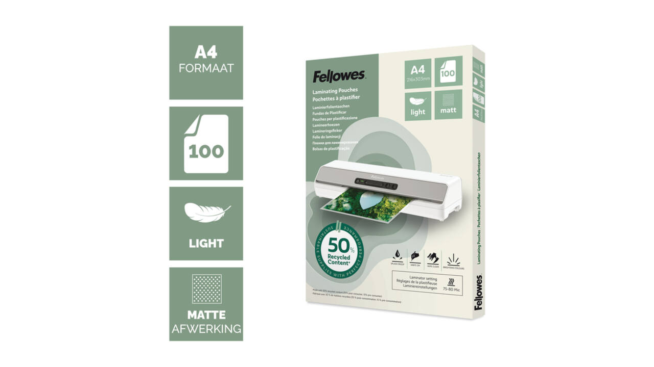 Lamineerhoes Fellowes A4 light 50% gerecycled mat 100stuks
