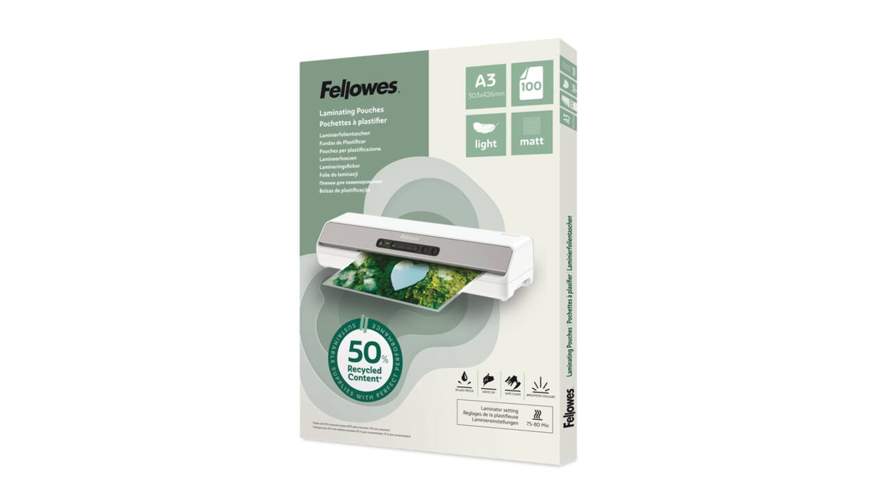 Lamineerhoes Fellowes A3 light 50% gerecycled mat 100stuks