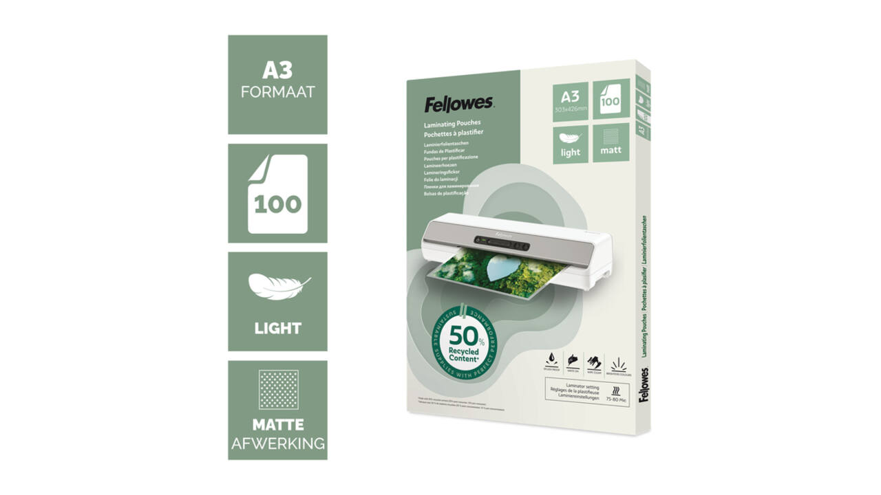 Lamineerhoes Fellowes A3 light 50% gerecycled mat 100stuks