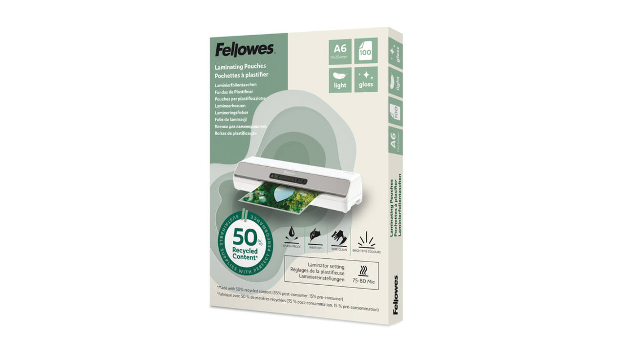Lamineerhoes Fellowes A6 light 50% gerecycled glans 100stuks