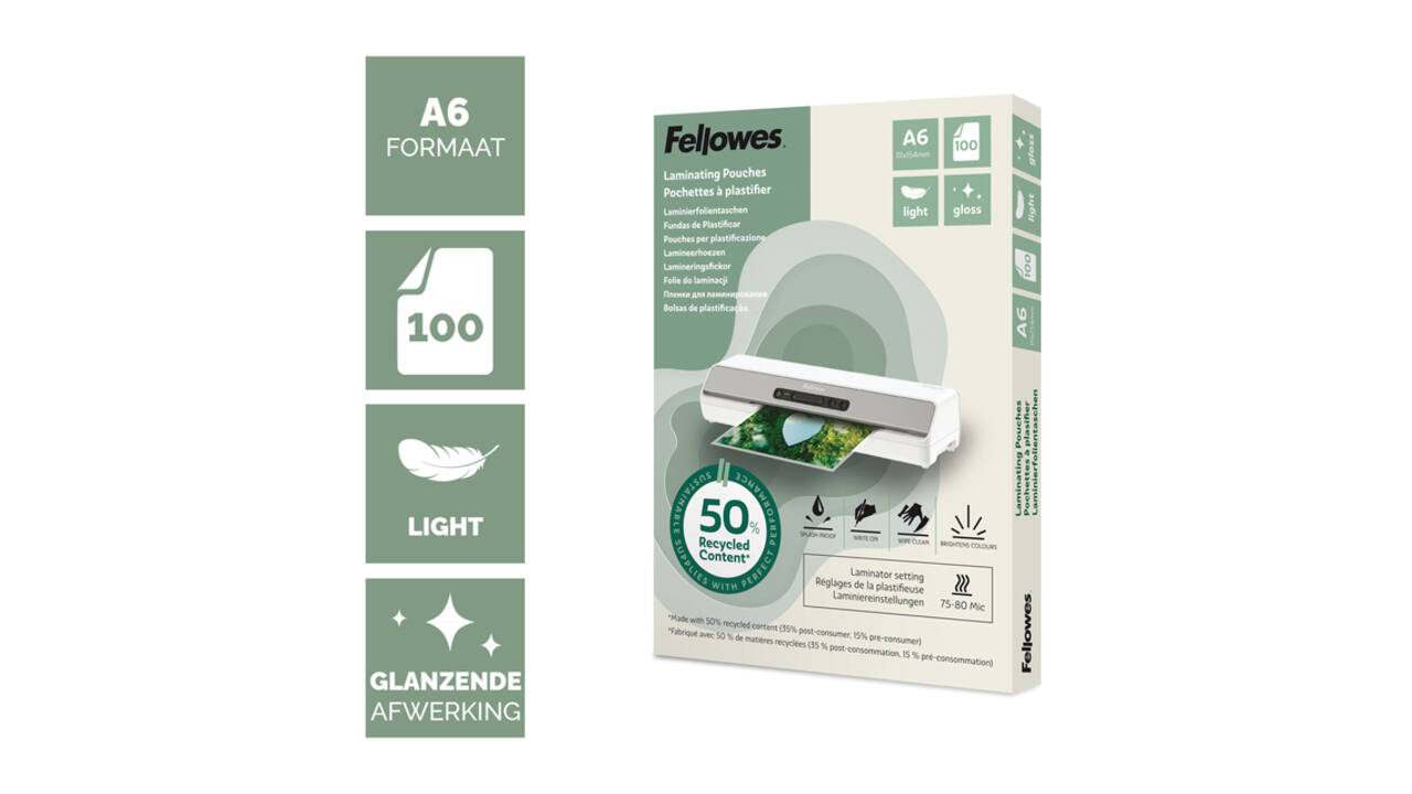 Lamineerhoes Fellowes A6 light 50% gerecycled glans 100stuks