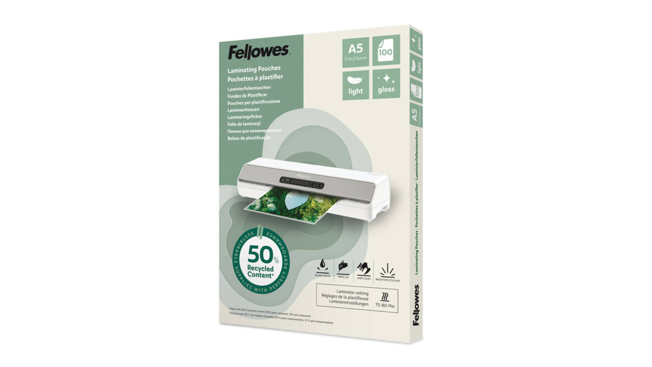 Lamineerhoes Fellowes A5 light 50% gerecycled glans 100stuks