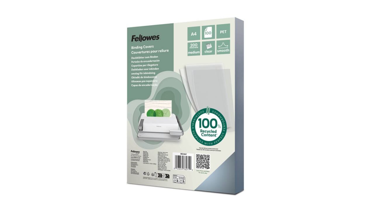 Voorblad Fellowes A4 PET 200micron recycled 100 stuks