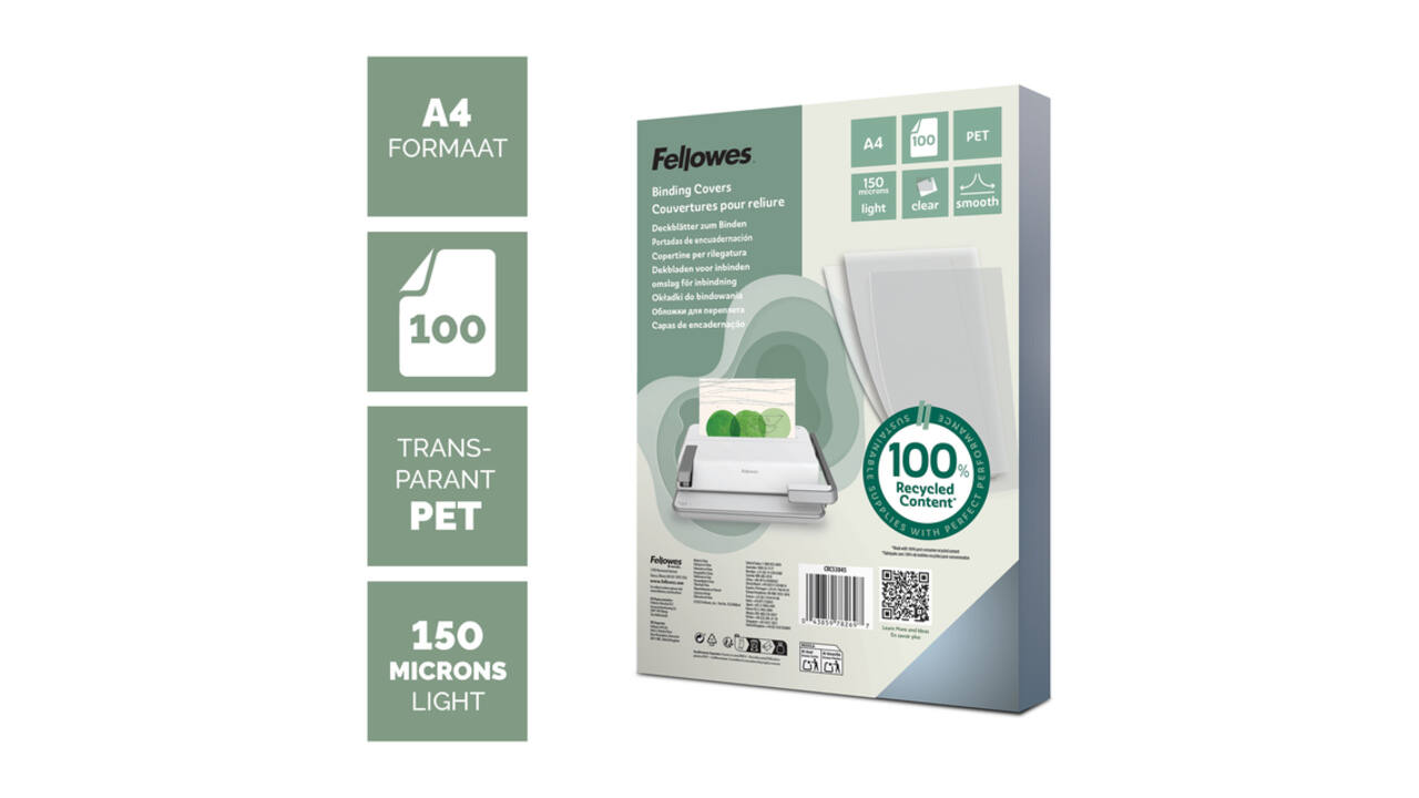 Voorblad Fellowes A4 PET 150micron recycled 100 stuks