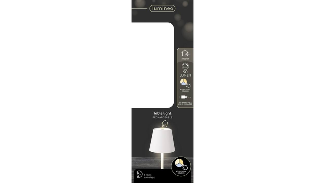 Tafellamp Lumineo led oplaadbaar steady binnen wit
