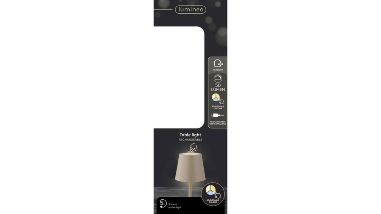 Tafellamp Lumineo led oplaadbaar steady binnen bruin