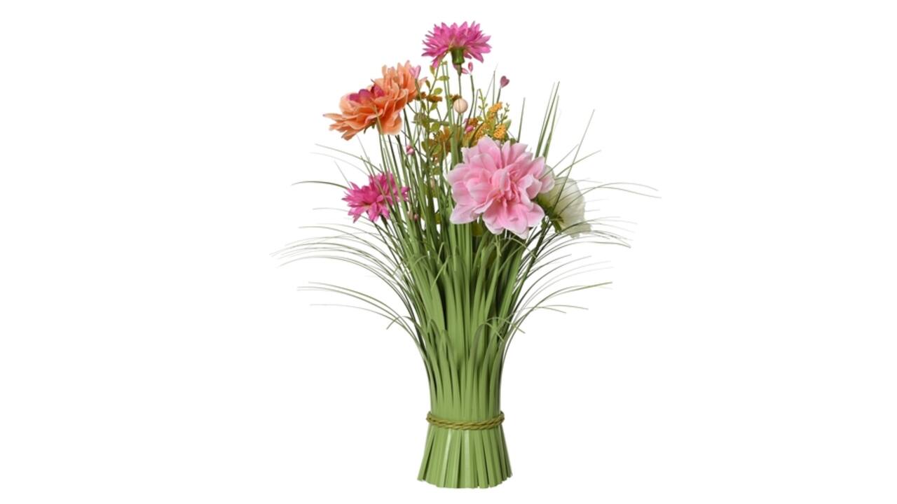 Kunstgras Everlands met bloemen roze 40cm polyester