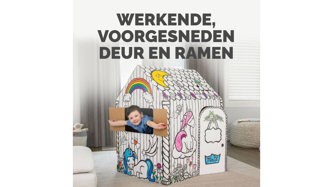 Kartonnen speelhuis XL Eenhoorn Bankers Box Play inkleurbaar