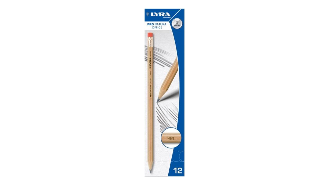 Potlood LYRA Pro Natura Office HB met gum set à 12 stuks grijs