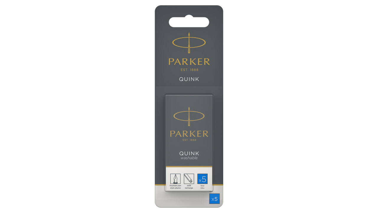 Inktpatroon Parker Quink uitwasbaar blauw blister à 5 stuks