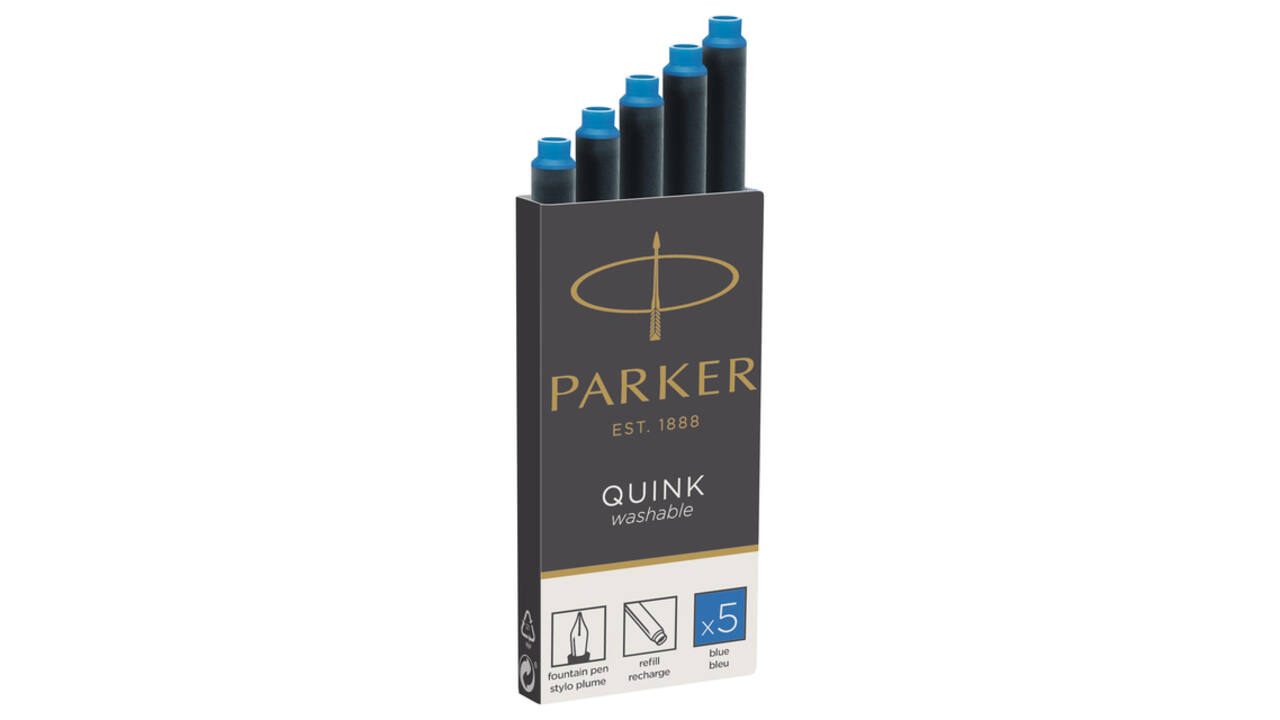Inktpatroon Parker Quink uitwasbaar blauw blister à 5 stuks