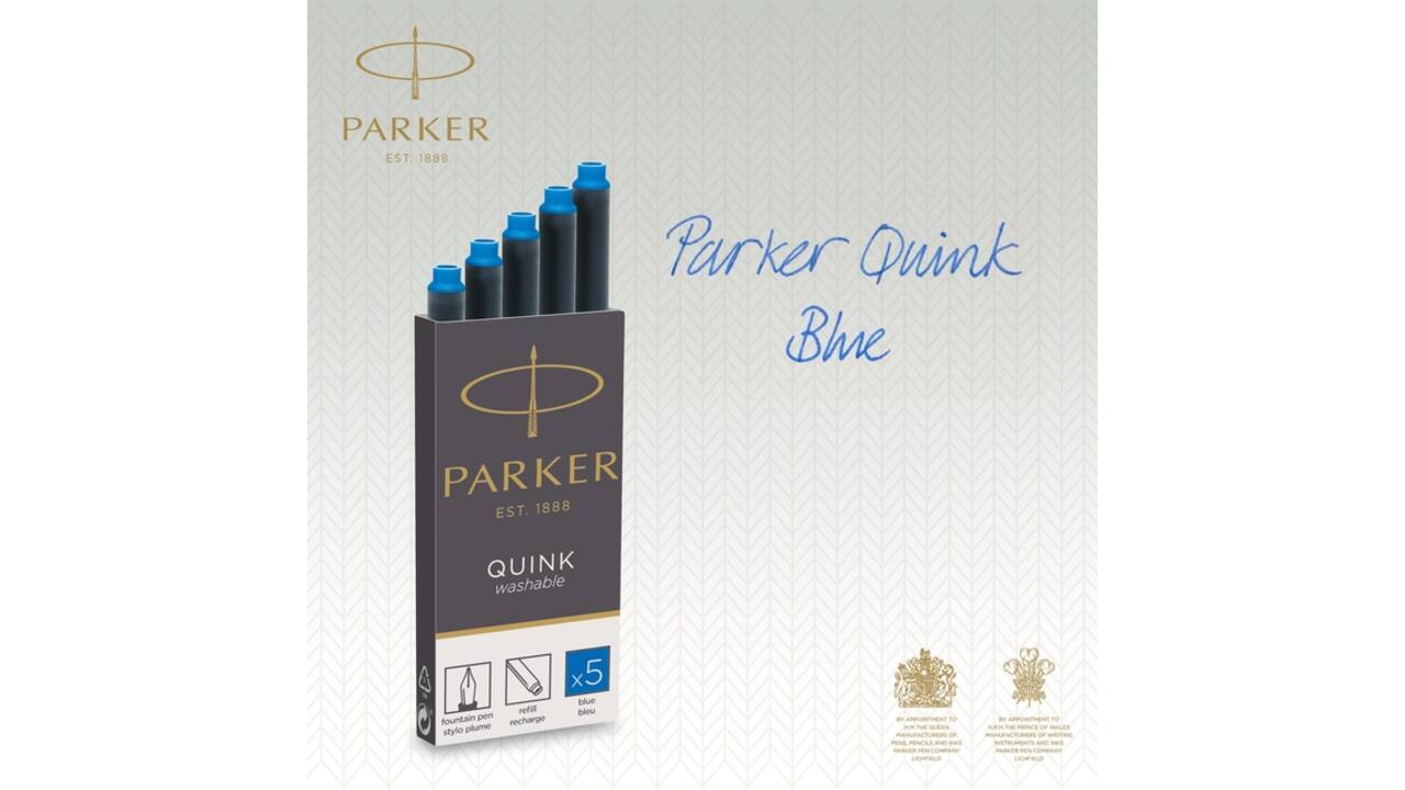 Inktpatroon Parker Quink uitwasbaar blauw blister à 5 stuks