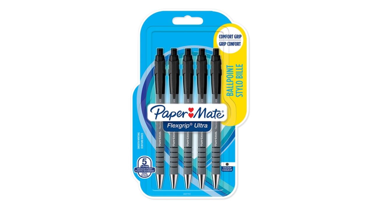 Balpen Paper Mate Flexgrip Ultra medium zwart blister à 5 stuks