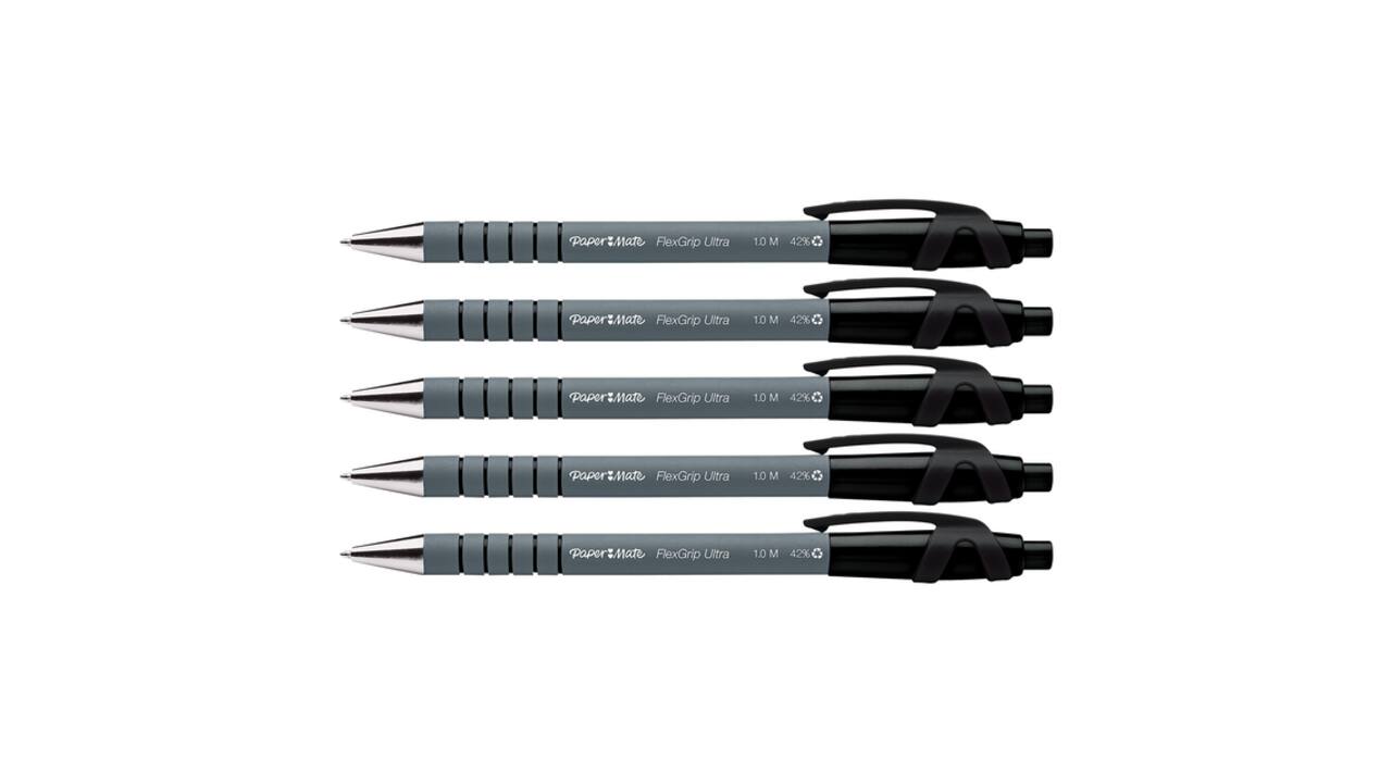 Balpen Paper Mate Flexgrip Ultra medium zwart blister à 5 stuks